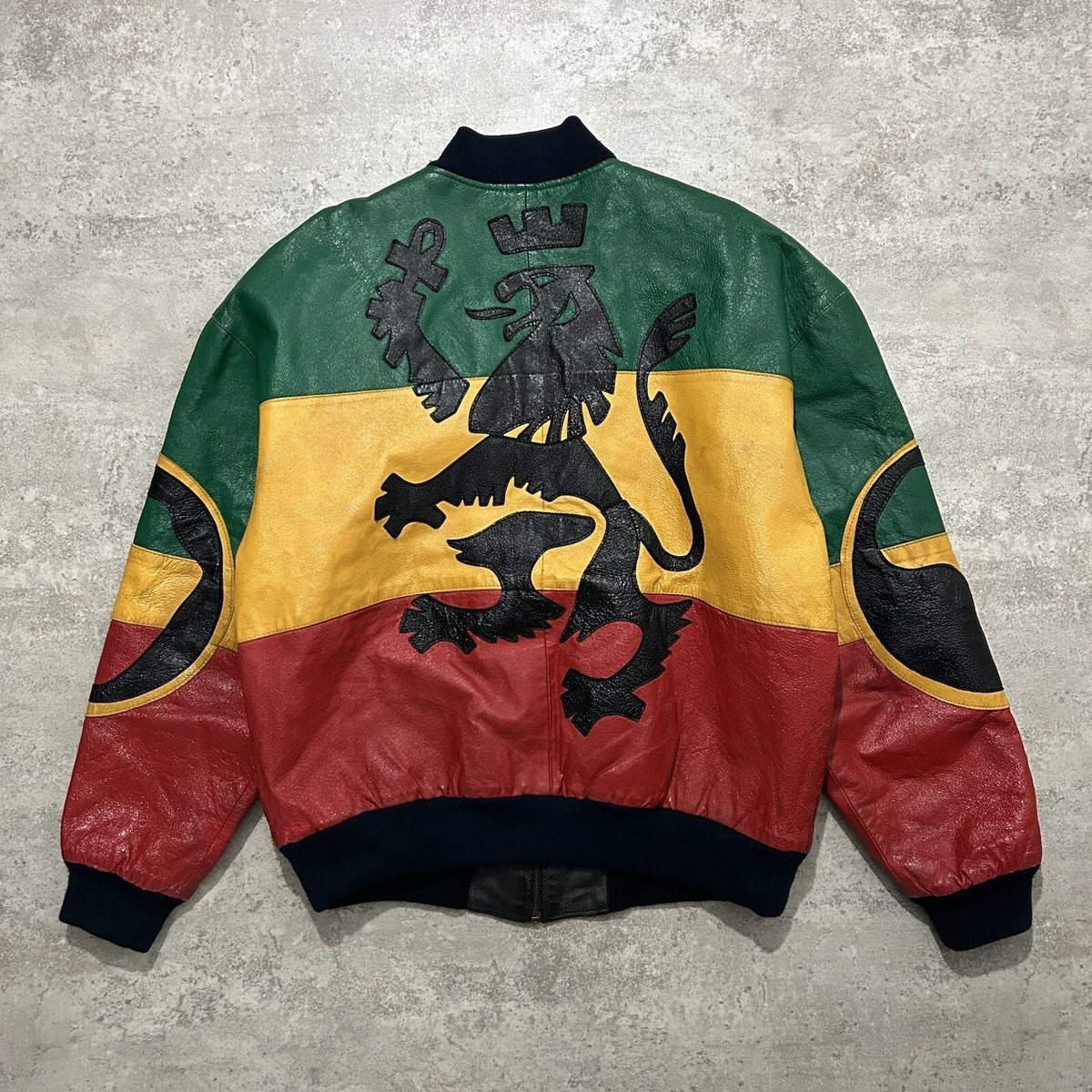 VTG 90s MICHAEL HOBAN RASTA ZION LEATHER BOMBER JACKET SIZE L | eBay