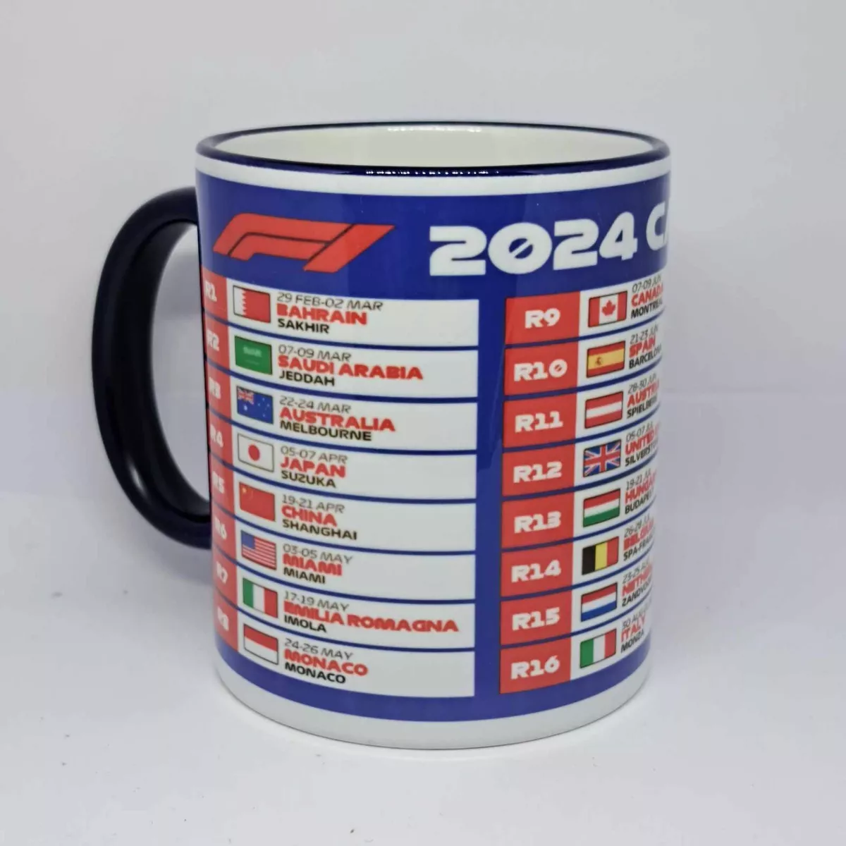 F1 2024 Race Calendar Mug Cup Formula One Personalised Gift