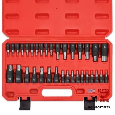 34-Piece Torx Bit Socket Set, 1/4'', 3/8'' and 1/2'' Drive T6-T70 Solid Star