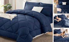 Comforter Set Blue - Bed in a Bag Size 7 Pieces, Luxury Soft Bed Queen Navy
