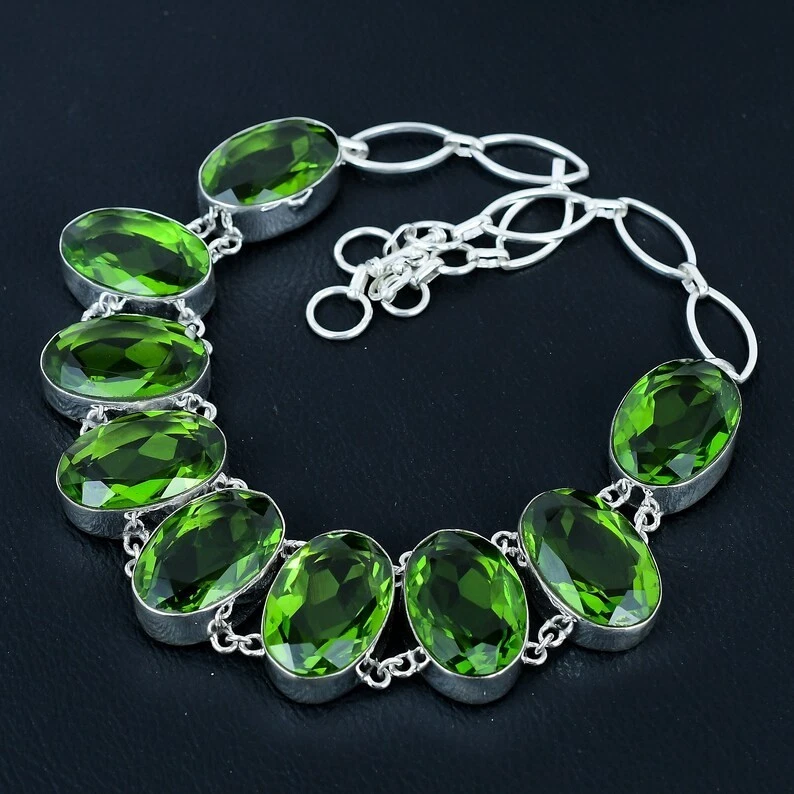 Paraiba Peridot Gemstone 925 Sterling Silver Jewelry Oval Cut Necklace Size-18" Foto 4 de 4