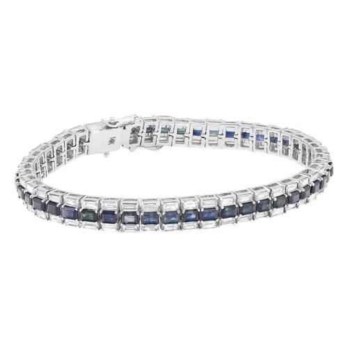 12TCW Baguette Cut Lab Created Sapphire & Diamond Bracelet 14K White Gold Plated