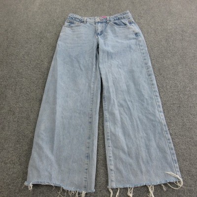 Edikted Jeans Womens XS Light Wash Blue High Rise Wide Leg Relaxed Raw Hem Denim