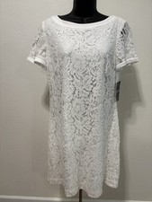 Chaps White Lace Womens  12 Dress Short Cap Sleeves Wedding Formal Conformation