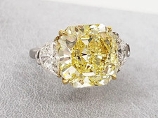 Canary Yellow Asscher Cut 10.1CT Citrine  Lab-Created Diamonds Three Stone Ring