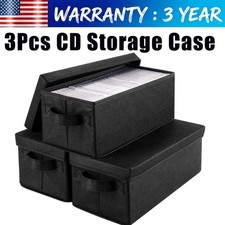 Premium CD Storage Box  Stackable CD Organizer Box with Lid 3pcs US Free Ship