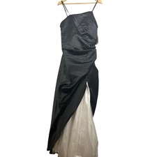 NWT VTG David's Bridal Black Satin Ruched Rhinestone Gown 14W