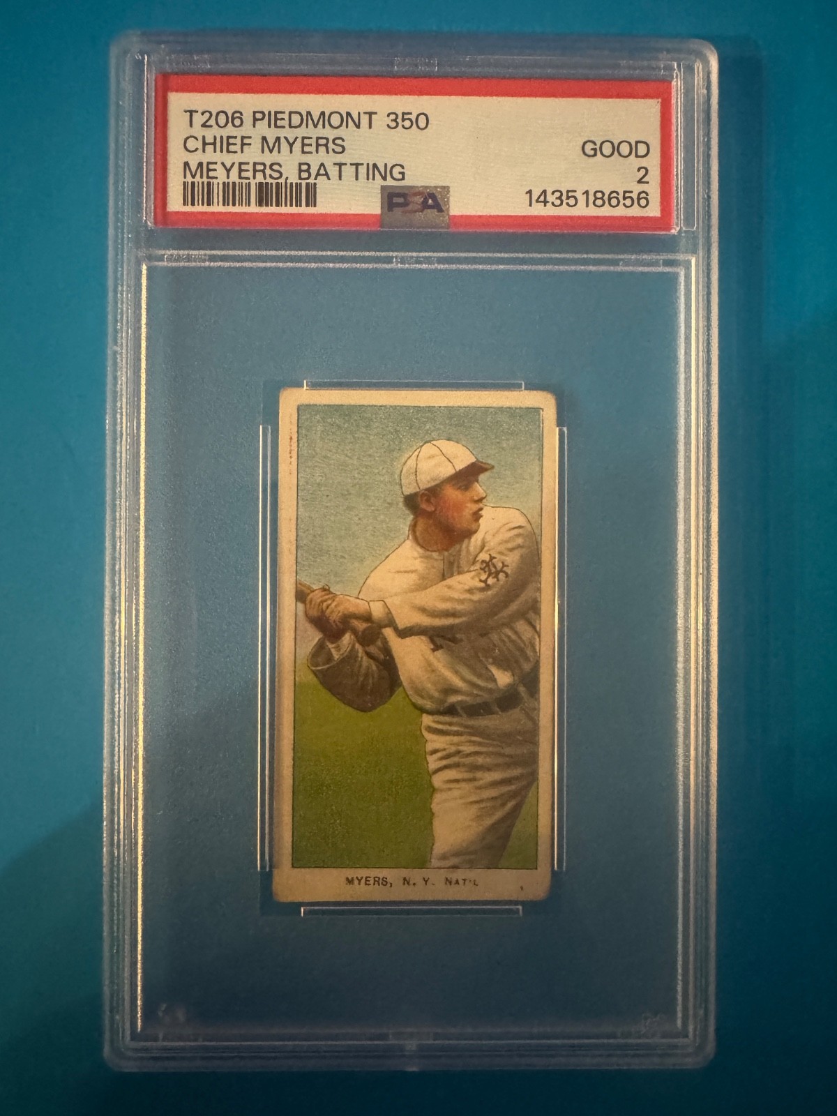 1909-11 T206 PIEDMONT 350 CHIEF MYERS MEYERS, BATTING PSA 2 - NEW Slab