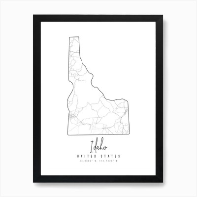 Idaho Minimal Straßenkarte Kunstdruck gerahmt Wandbild Poster Leinwanddruck Bild