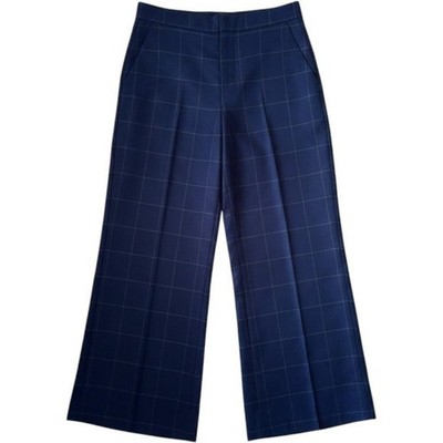 Banana Republic Wide Leg Pants 0 Navy Blue Windowpane Plaid Dark Academia