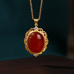 Authentic Jade Pendant Necklace Enamel Charm 24K Gold Plated Chain Agate Dainty Gemstone