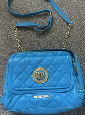 Love Moschino Blue Quilted Faux Leather Crossbody Bag Gold Hardware Dust Bag