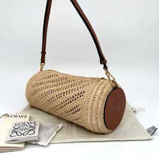 Loewe Anagram Bracelet Pouch Shoulder Bag in Raffia Crochet