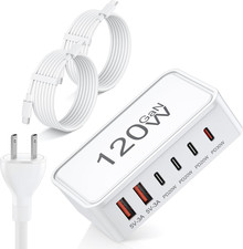 USB C Charger Block, 120W Gan 6-Port Charging Station, 30W Fixed PD Port Type C