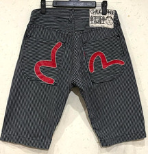 EVISU 2005 Shorts Half Denim Jeans Pants Kamome Cotton Blue W32 Inseam 12.6in