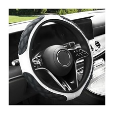 povtii Car Steering Wheel Cover, 15 Inches Non-Slip Leather Car Steering White