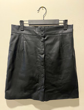 H M Black Faux Leather Mini Skirt Button Front Solid Short Length Womens Size 8
