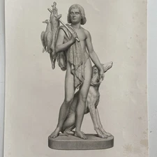 Antique Engraving  The Hunter 19th C  Neoclassical Sculpture Print  T. Crawford