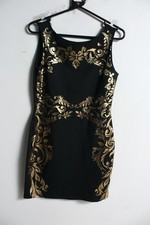 Ribbon Womens Gold Metallic Patterned Bodycon Dress - Black - Size 12 (h19)