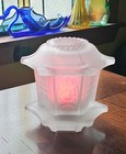 Vtg Indiana Glass Clear Frosted Satin Pagoda Fairy Light Lamp w/Color Tea Light — photo 5