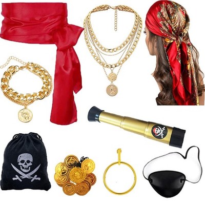 9PCS Pirate Costume Accessories Set for Men Women Includes Pirate Hat,Head Sc...