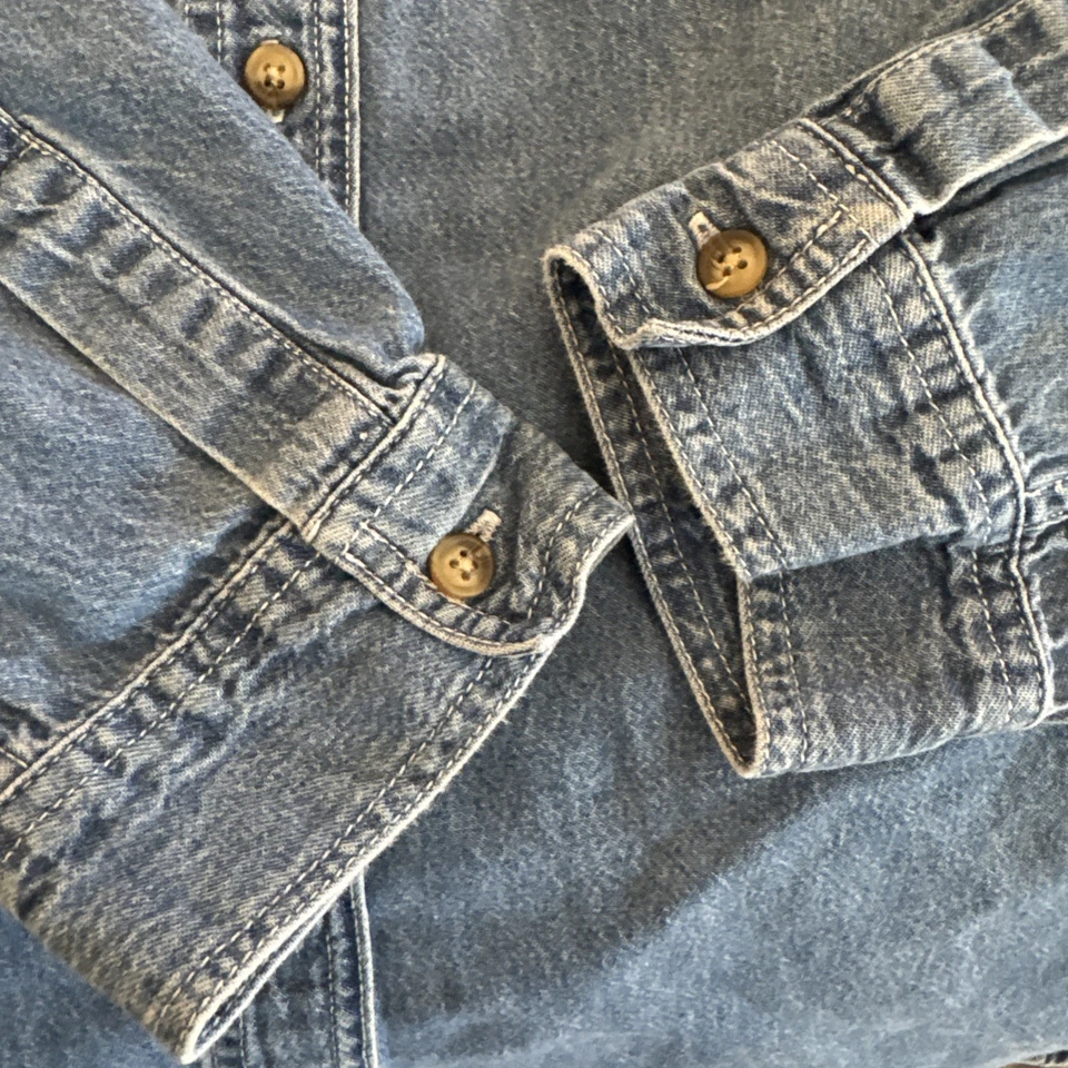 Camisa vaquera vintage talla grande bordada Navidad muñecos de nieve con botones 24W Foto 3 de 4