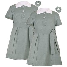 Girls 2 Pack Gingham School Dress Check Belted Dresses With Matching Scrunchies