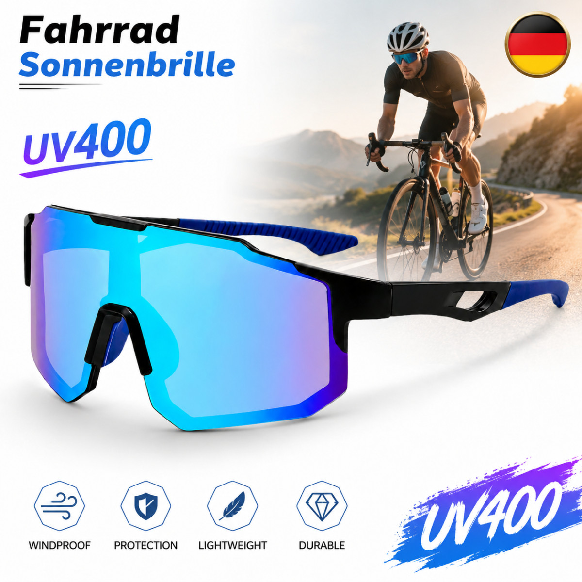 Occhiali da Sole Bici Sportivi Leggeri Protezione UV Antivento Bici Occhiali da Sole per
