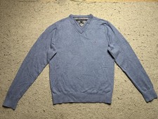 Tommy Hilfiger Sweater Mens Small Blue Pima Cotton Cashmere V Neck Pullover