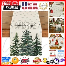 Beige Pine Tree Snowflake Merry Christmas Table Runner, Seasonal Winter Xmas ...