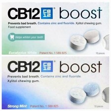 2x CB12 Boost Sugar Free Strong Mint Eucalyptus White 10 Piece Chewing Gum Pack