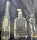 Bundle of 3 Antique bottles, clear, various shapes, flask style, APOTHECARY (10