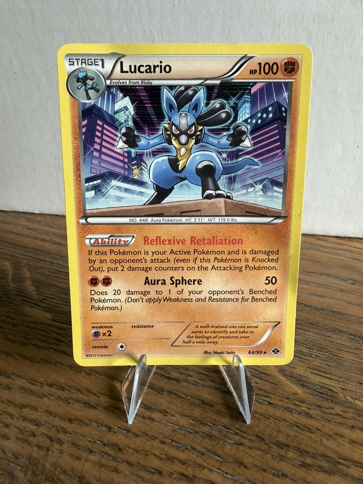 Pokemon Lucario 64/99 Holo Rare Next Destinies MP Black White TCG - HP/DMG