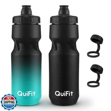 QuiFit Squeeze Water Bottle 2-Pack, Leak Proof Mountain Bike Water Bottle Pla