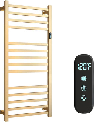 Brushed Gold Heated Towel Rack with Timer & Adjustable Temperature, 14 Bars
