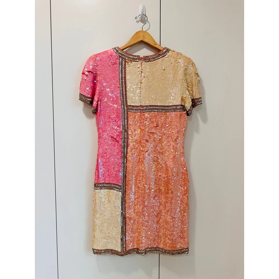 Винтажный 80-х шелк блестки розовый коктейльное платье средний крой колена длина блестящий блеск - Изображение 4 из 4