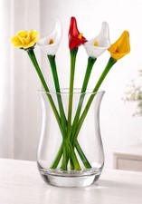 Set 5 Art Glass Calla Lily Tulip Rose Flowers Red Yellow White Murano Style 12”