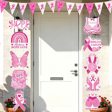 Breast Cancer Awareness Door Sign Banner Set,Porch Decorations with Pennant