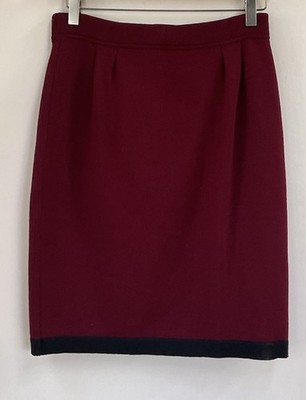 Escada Margaretha Ley Womens 34 XS Merino Wool Burgundy Black Knit Skirt Germany