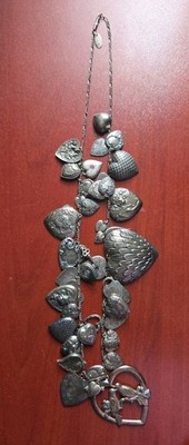 VTG Pididdly LINKS Necklace 24” HEARTS Charms SILVER - LAKE