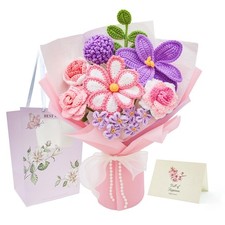 Crochet Flower Bouquet, 14" Knitted Cosmos  Tulip Bouquet Gift Set