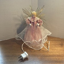Vintage Victorian Style Angel Porcelain Head Doll Lighted Tree Topper 10in