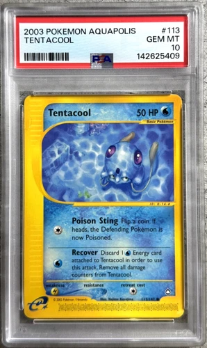 Pokemon Card Tentacool PSA 10 Gem Mint, e-Reader Aquapolis 113/147, WOTC 2003