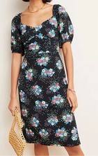 Anthropologie Scarletta Sweetheart Puff Sleeve Black Multi Floral Dress Size 12