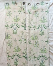 Dunelm Florentina Eyelet Curtians Green & White Botanical Pattern 167cm x 137cms