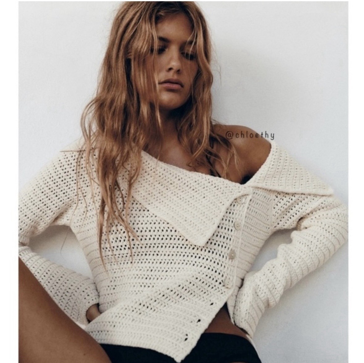 Zara Open Knit Button Shawl Collar Cardigan Women S White