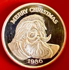 1986 MERRY CHRISTMAS SANTA ART MEDAL W/  WREATH 1 TROY OUNCE .999 FINE SILVER