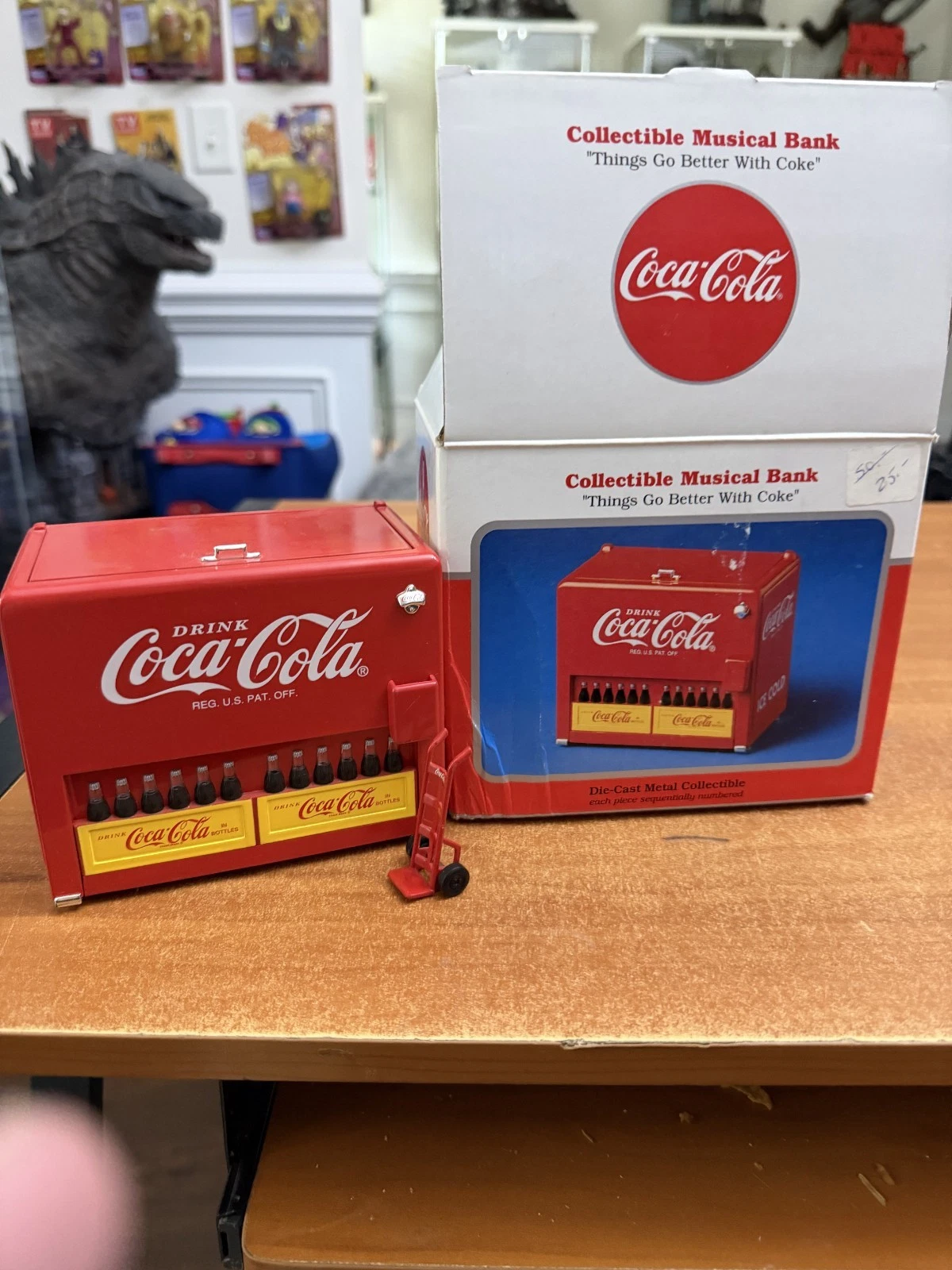 Vintage COCA-COLA Cooler Bank Red Die Cast Metal In Box