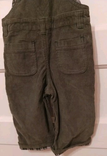 Gymboree Boys Size 12-18 Mth Green Corduroy Overalls W/ Plaid Trim & Puppy Dog - Picture 4 of 14