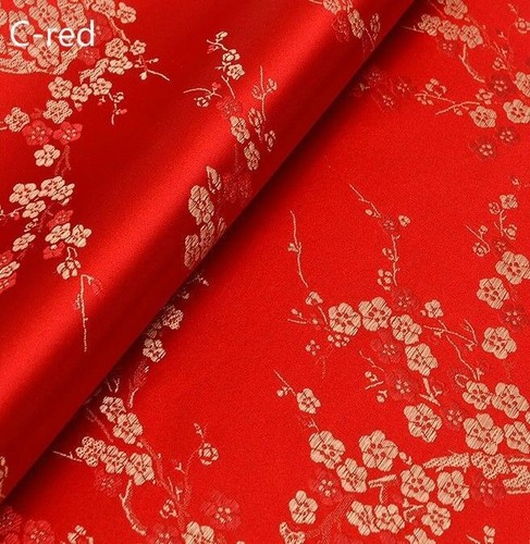 Chinese Silk Satin Floral Fabric Tang Suit Costume Cheongsam Dress By Metre Red - Picture 14 of 43